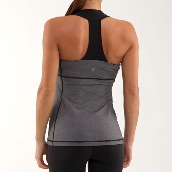 LULULEMON | Scoop Neck Black & Gray Microstripe RacerBack Tank - Picture 2 of 8